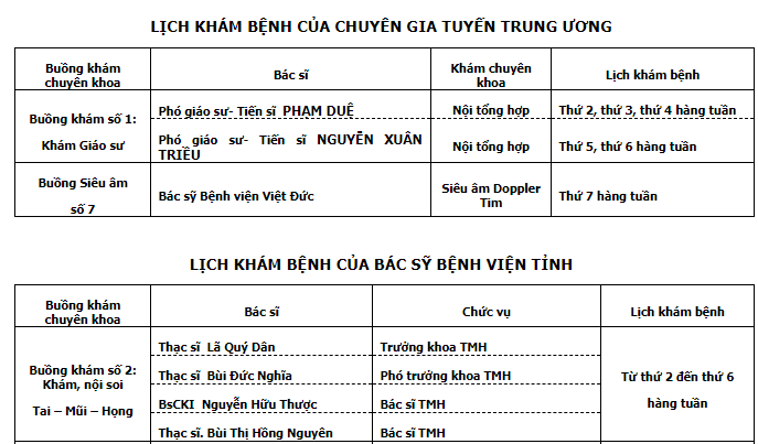 Lịch khám chữa bệnh tại khoa khám chữa bệnh kỹ thuật cao tự nguyện
